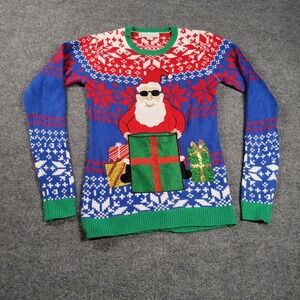 Joy Sweater Adult Small Red Blue Green Santa Snowflake Ugly Christmas Pullover